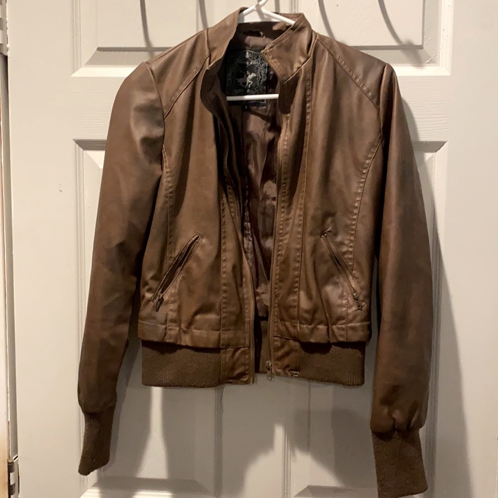Faux brown leather jacket